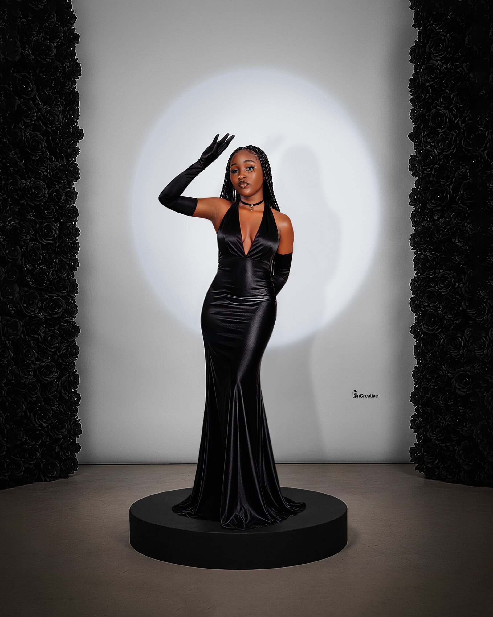Editorial fashion photography in black gown